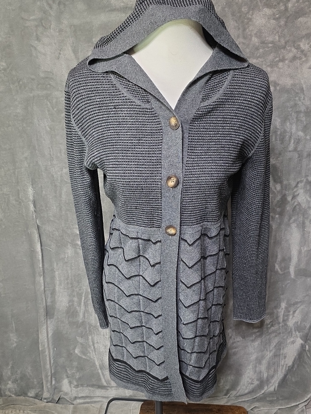 Title Nine Gray Hooded Button-Front Knit Cardigan